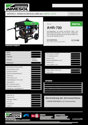 Gasoline Power Generators INMESOL AHR-700-E