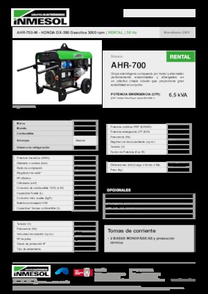 Gasoline Power Generators INMESOL AHR-700-M