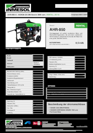 Gasoline Power Generators INMESOL AHR-850-E