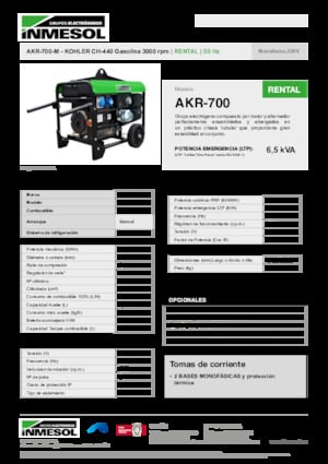 Gasoline Power Generators INMESOL AKR-700-M