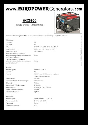 Gasoline Power Generators Europower EG3600