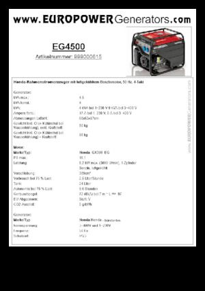 Gasoline Power Generators Europower EG4500