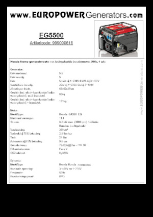 Gasoline Power Generators Europower EG5500