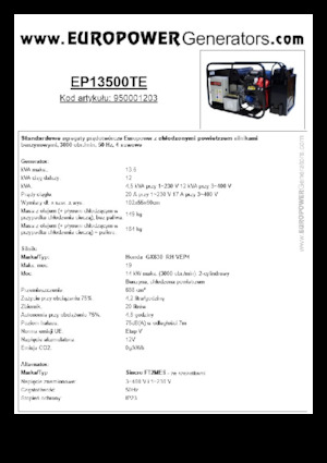 Gasoline Power Generators Europower EP13500TE (S)