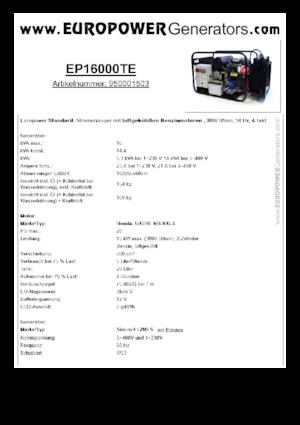Benzinli Jeneratörler Europower EP16000TE (S)