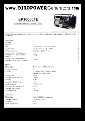 Benzinli Jeneratörler Europower EP16000TE (S)