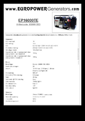 Benzinli Jeneratörler Europower EP16000TE (S)
