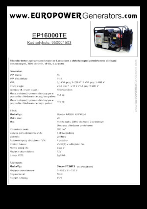 Gasoline Power Generators Europower EP16000TE (S)