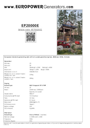 Gasoline Power Generators Europower EP20000E (S)