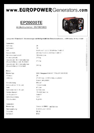 Benzinli Jeneratörler Europower EP20000TE (S)