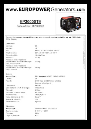 Gasoline Power Generators Europower EP20000TE (S)