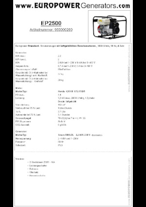 Gasoline Power Generators Europower EP2500 (S)