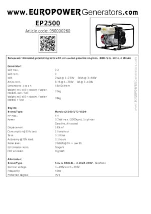 Benzinli Jeneratörler Europower EP2500 (S)
