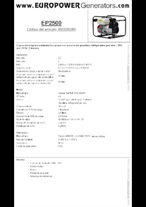 Gasoline Power Generators Europower EP2500 (S)