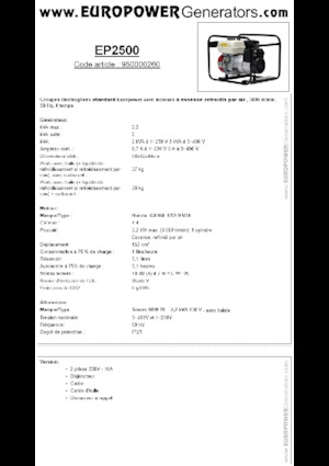 Gasoline Power Generators Europower EP2500 (S)