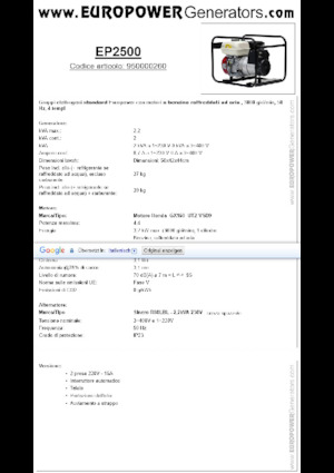 Gasoline Power Generators Europower EP2500 (S)