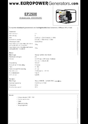 Gasoline Power Generators Europower EP2500 (S)