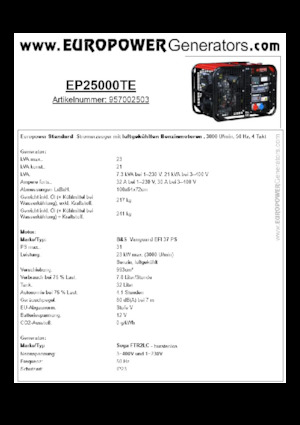 Gasoline Power Generators Europower EP25000TE (S)