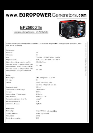 Gasoline Power Generators Europower EP25000TE (S)