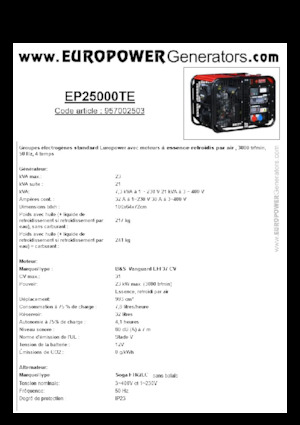 Benzinli Jeneratörler Europower EP25000TE (S)