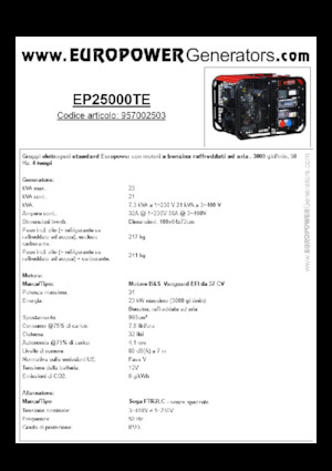 Gasoline Power Generators Europower EP25000TE (S)