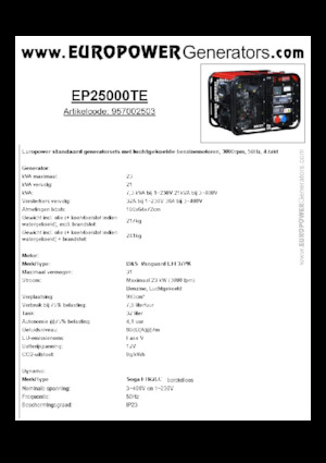 Gasoline Power Generators Europower EP25000TE (S)