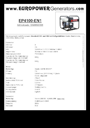 Gasoline Power Generators Europower EP4100-EN1 (S)