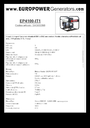Gasoline Power Generators Europower EP4100-EN1 (S)