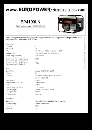 Gasoline Power Generators Europower EP4100LN (S)