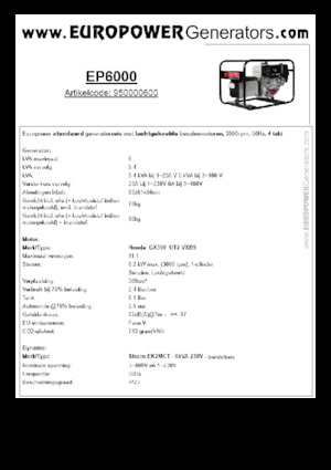 Gasoline Power Generators Europower EP6000 (S)