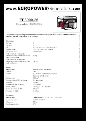 Gasoline Power Generators Europower EP6000-25 (S)