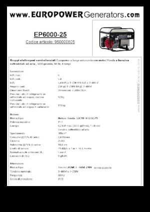Gasoline Power Generators Europower EP6000-25 (S)