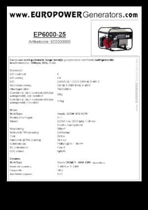 Gasoline Power Generators Europower EP6000-25 (S)