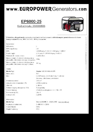 Gasoline Power Generators Europower EP6000-25 (S)