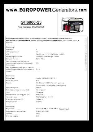 Gasoline Power Generators Europower EP6000-25 (S)