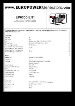 Gasoline Power Generators Europower EP6000 EN1 (S)