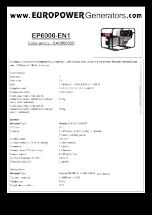 Gasoline Power Generators Europower EP6000 EN1 (S)