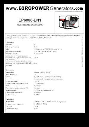 Gasoline Power Generators Europower EP6000 EN1 (S)