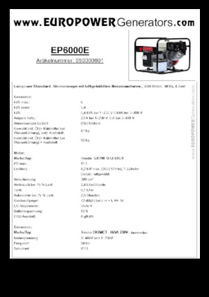 Gasoline Power Generators Europower EP6000E (S)