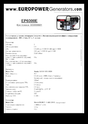 Gasoline Power Generators Europower EP6000E (S)