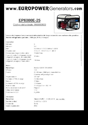 Gasoline Power Generators Europower EP6000E-25 (S)