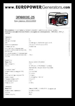 Gasoline Power Generators Europower EP6000E-25 (S)