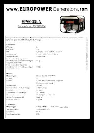Gasoline Power Generators Europower EP6000LN (S)