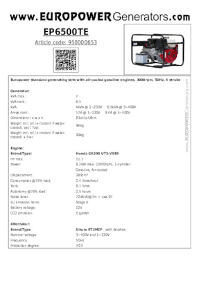 Benzinli Jeneratörler Europower EP6500TE (S)