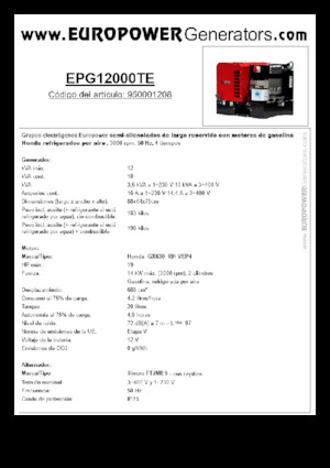 Gasoline Power Generators Europower EPG12000TE (S)