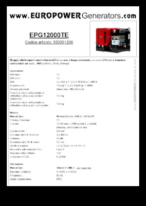 Gasoline Power Generators Europower EPG12000TE (S)