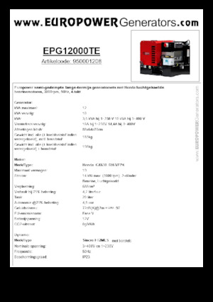 Gasoline Power Generators Europower EPG12000TE (S)