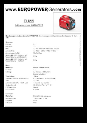Gasoline Power Generators Europower EU22i