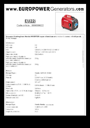 Gasoline Power Generators Europower EU22i