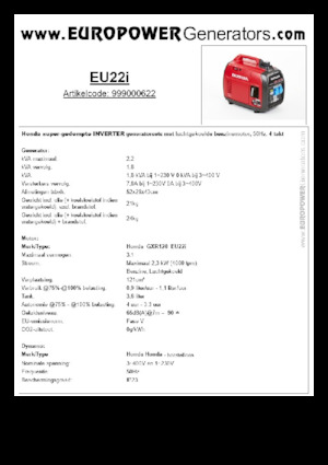 Gasoline Power Generators Europower EU22i